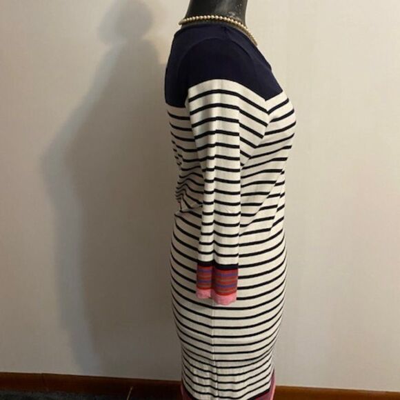 Fleur Bleue 3/4 quarter sleeves Blue, White sweater dress, size Small - Picture 4 of 5